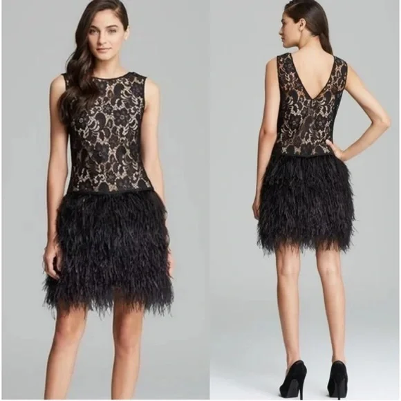 Cynthia Steffe | Dresses | Cynthia Steffe Lace And Ostrich Feather Skirt  Dress Flapper Gatsby Style Size | Poshmark